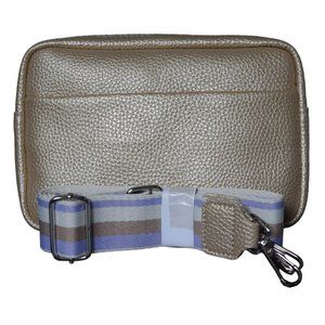 Gold Faux Leather Crossbody Camera Bag Wide Guitar Strap Purse Trendy